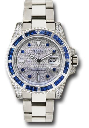 Replica Rolex White Gold Submariner Date Watch 116659 SABR Sapphire And Diamond Bezel - Diamond Paved Dial